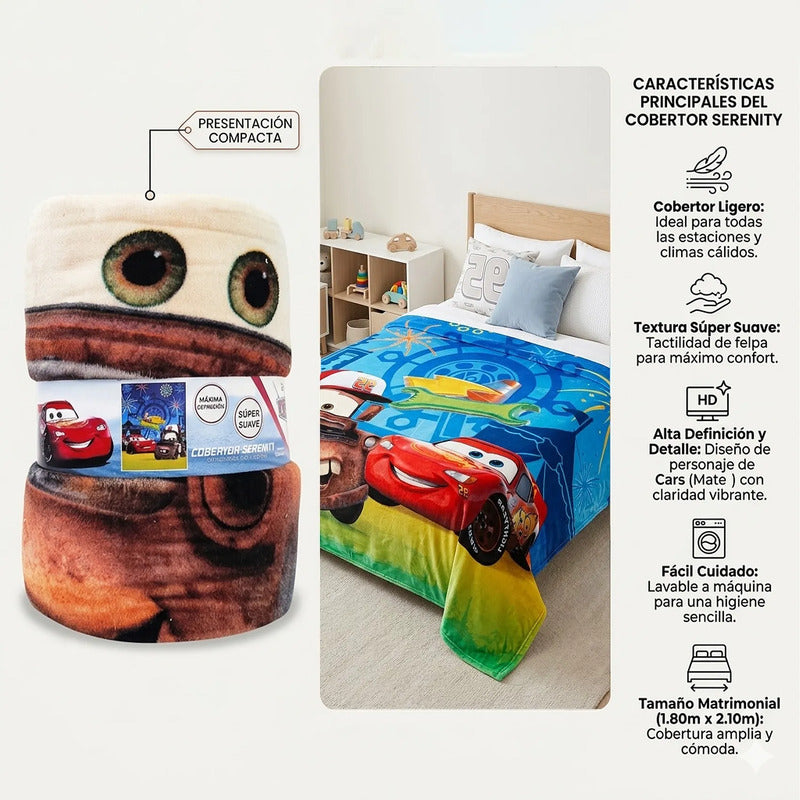 Cobertor Ligero Super Suave Matrimonial Diseños Providencia® Cars Amigos 850 G Multicolor