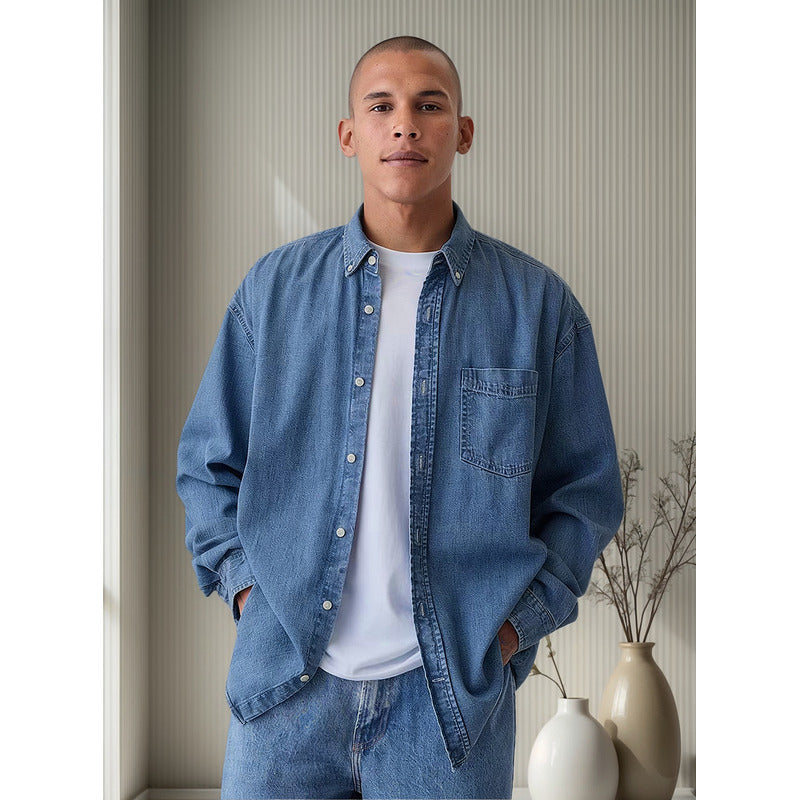 Camisa Casual De Mezclilla Para Hombre Marca Oggi®