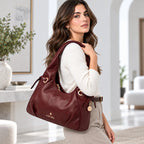 Bolso Hobo Para Mujer Mod. Ji 2998 Marca Jaime Ibiza® Vino Lisa Níquel
