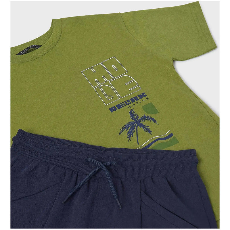 Conjunto Juvenil Playera + Short Mod. 6677 Marca Mayoral® Azul Marino/ Verde Musgo Estampado 16