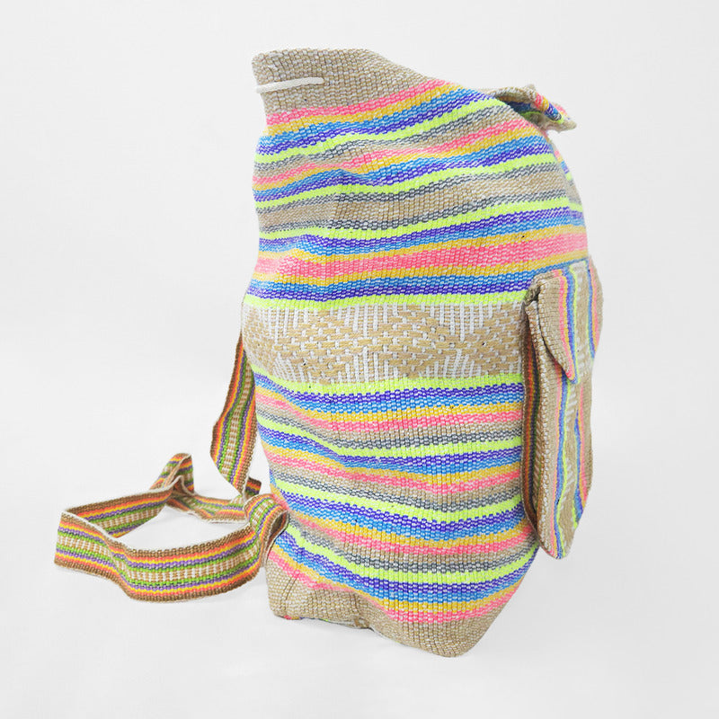 Mochila Artesanal Tejida Tipo Morral Con Bolsillo Frontal 10kg