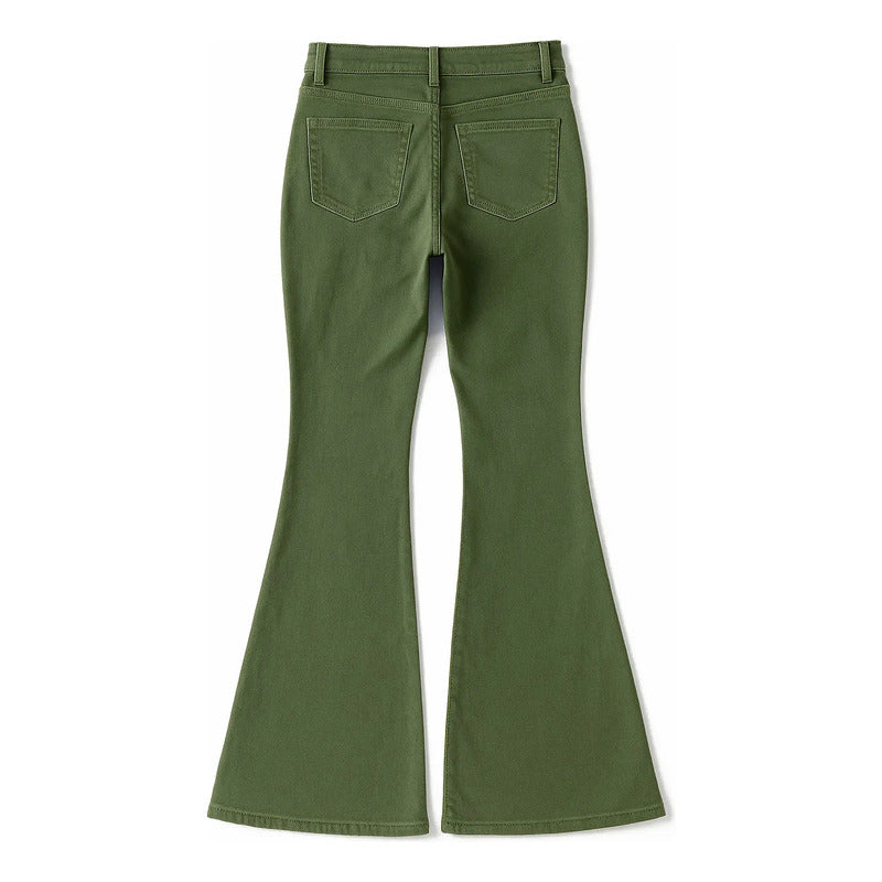 Jeans Gabardina Acampando Para Mujer M.v53103 Marca Bobois® Verde Musgo Liso M
