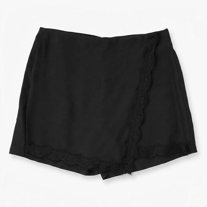 Falda Short Con Encaje Para Mujer 45-26 London Fashion® Negro Lisa Ch