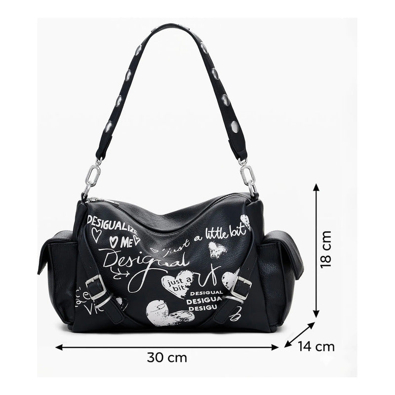 Bolso Bowling Efecto Piel 25waxpa6/2000 Marca Desigual® Negro Lisa Níquel