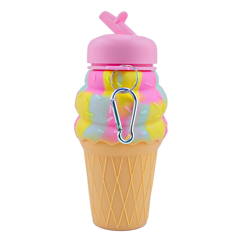 Botella De Silicon Expandible Plegable 550ml Diseño Animados Helado 1766-40