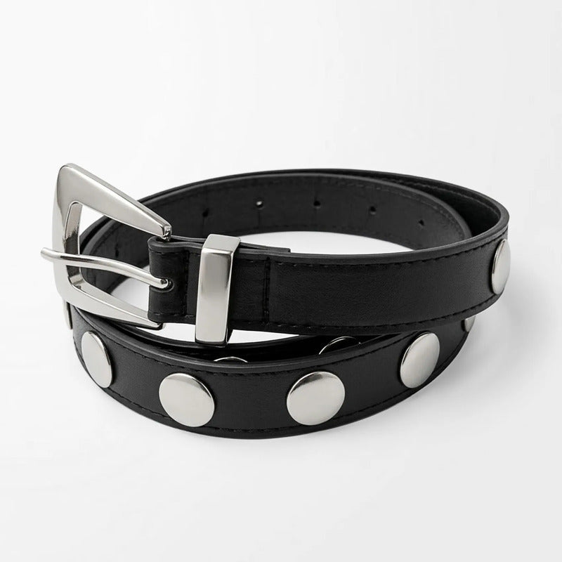 Cinturón Casual Básico Para Mujer Con Remaches Metálicos Negro Lisa 103 Cm