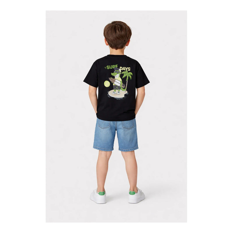 Playera Doble Estampado Para Niño Mod. 3015 Marca Mayoral® Negro Coco Surfs Days 8 Años Estampa Localizada