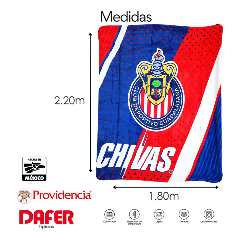 Cobertor Edredón De Borrega Matrimonial Providencia® Futbol Guadalajara  1 Kg Multicolor