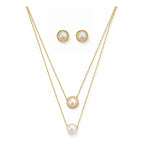 Set Joyería Elegante Para Mujer Collar Y Aretes Perlas Dorado