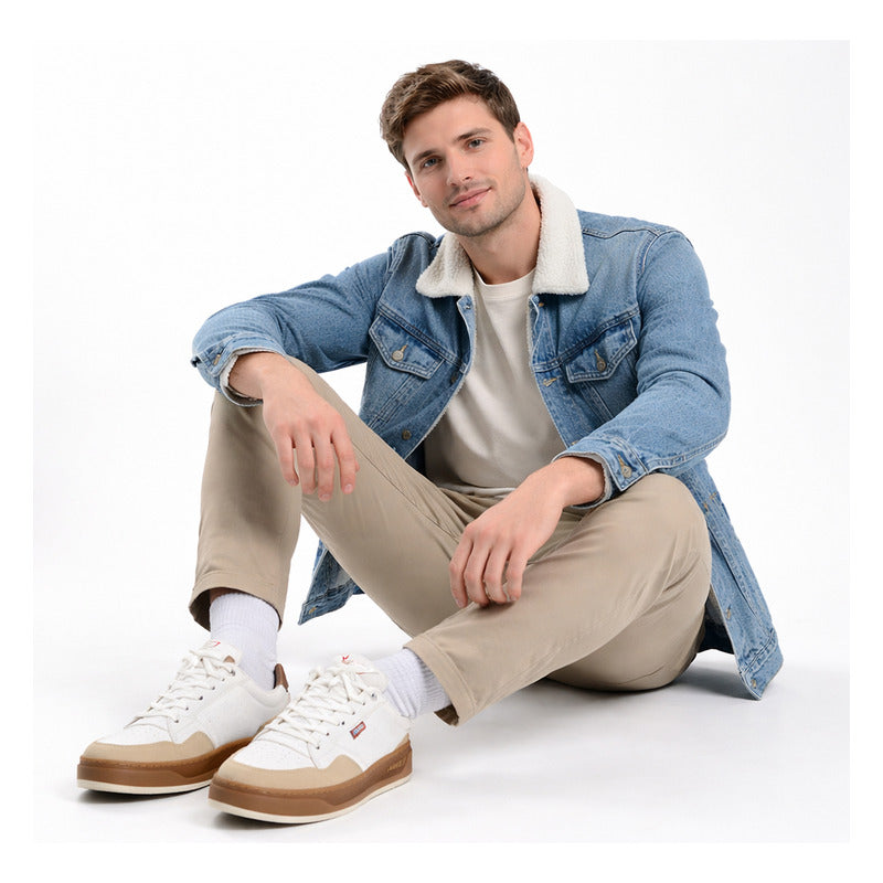 Tenis Casual Para Hombre Mod. L2126511 S Marca Levi's® Blanco / Marron Lisa 25 Mx
