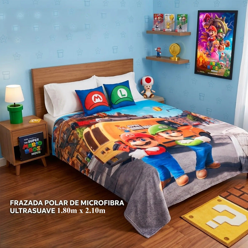 Cobertor Ligero Super Suave Matrimonial Diseños Providencia® Mario Bros Y Luigi 850 G Multicolor