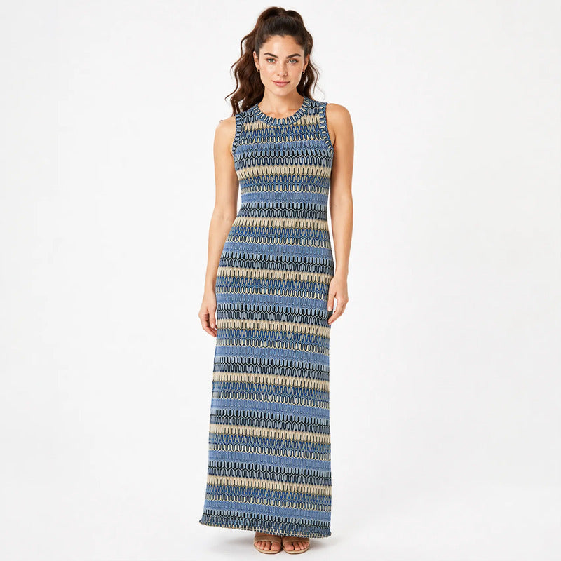 Vestido Largo Tipo Crochet Para Mujer Mod.80069 Alma Morena® Multicolor Crochet Ch