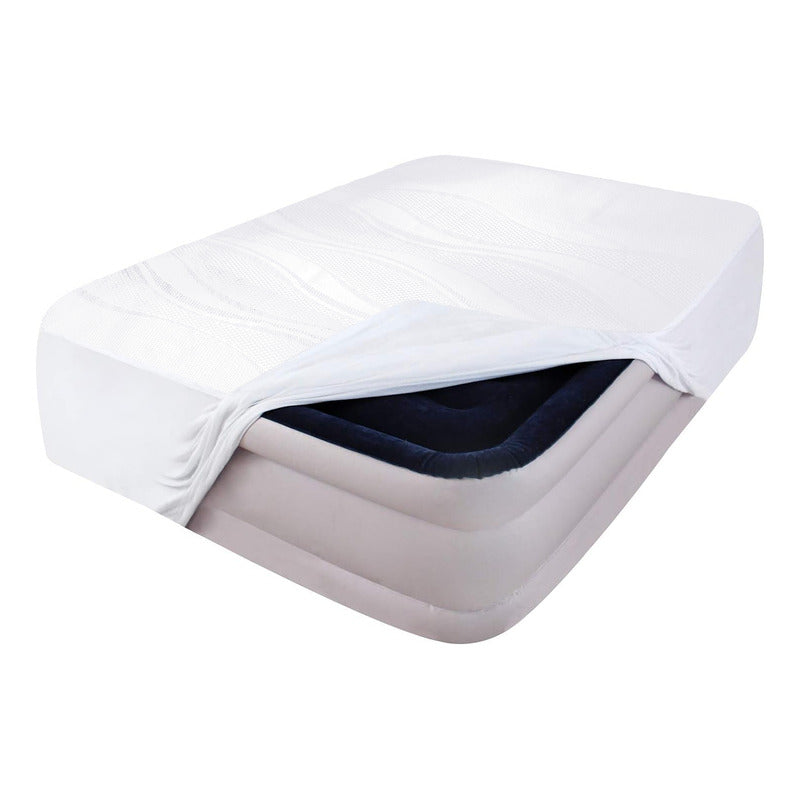 Protector De Colchón Microfibra Matrimonial Spring Air® Blanco Rayas Matrimonial