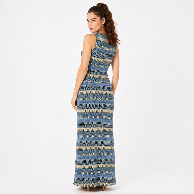 Vestido Largo Tipo Crochet Para Mujer Mod.80069 Alma Morena® Multicolor Crochet Ech