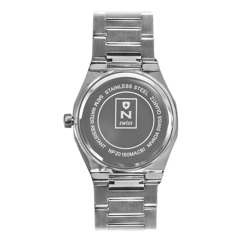 Reloj Nivada Executive Caballero Acero Blanco Indice Plateado Blanco