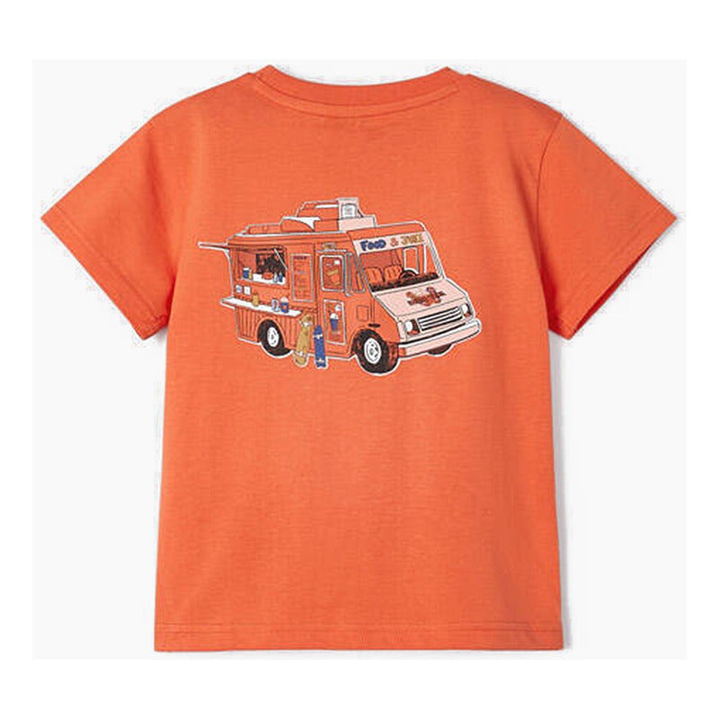 Playera Casual Comoda Para Niño Marca Mayoral® Coral Oscuro Skate Time 5 Estampa Localizada