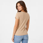 Blusa Básica Suave Casual Para Mujer Apx-0213 Marca Aspik® Beige Lisa Ch