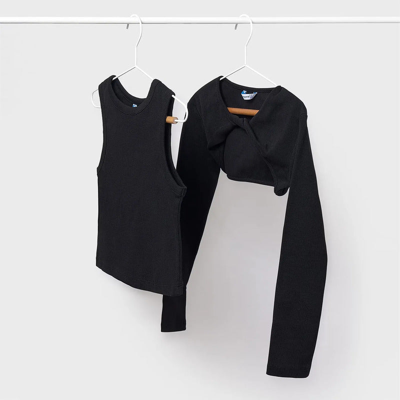 Blusa Con Torera Bolero Canalé Para Niña Mod.6150 Mayoral® Negro Lisa 12 Años