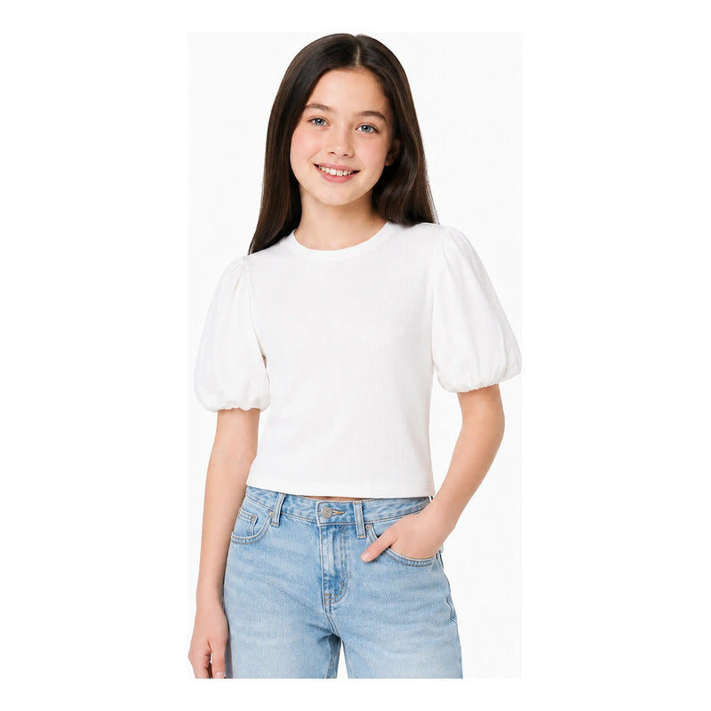 Blusa Mangas Abullonadas Para Niña Mod.6001 Marca Mayoral® Crudo Lisa 14 Años