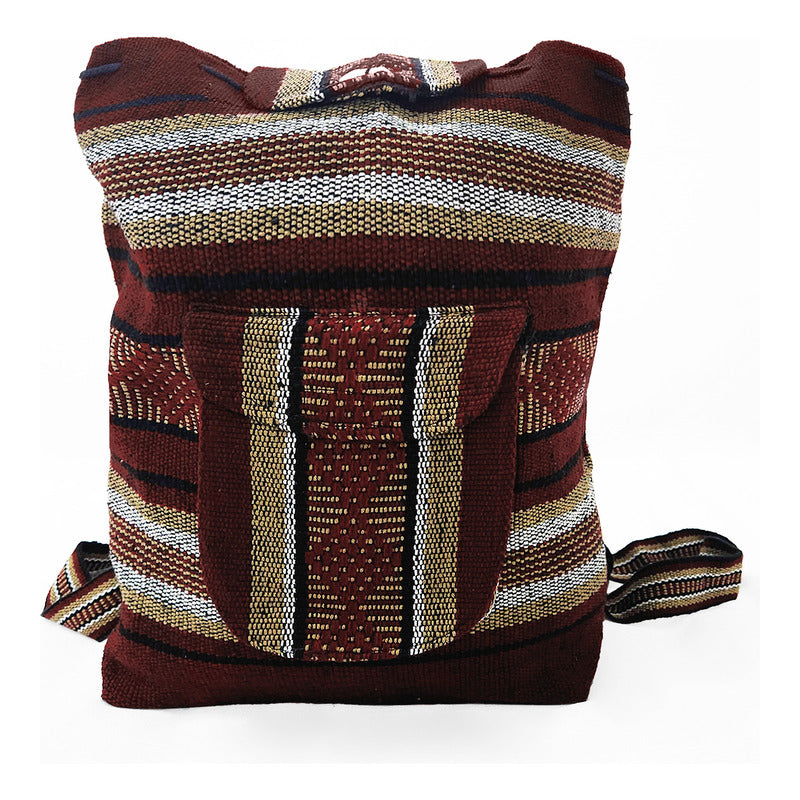 Mochila Artesanal Tejida Tipo Morral Con Bolsillo Frontal 10kg