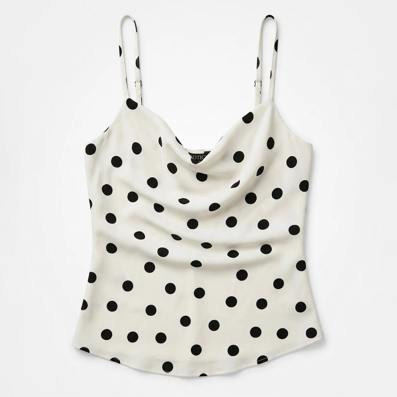 Blusa Cuello Drapeado Para Mujer Mod.2896pm Marca Exotica® Beige Lunares Ch