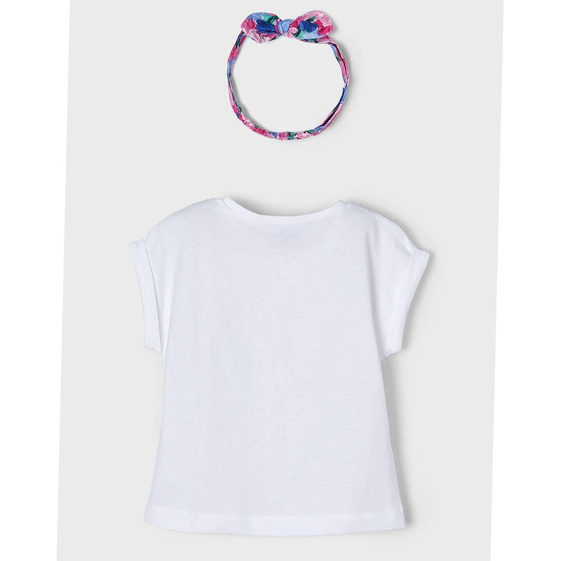 Blusa Para Niña Con Diadema Mod.3040 Marca Mayoral® Blanco 4 Años