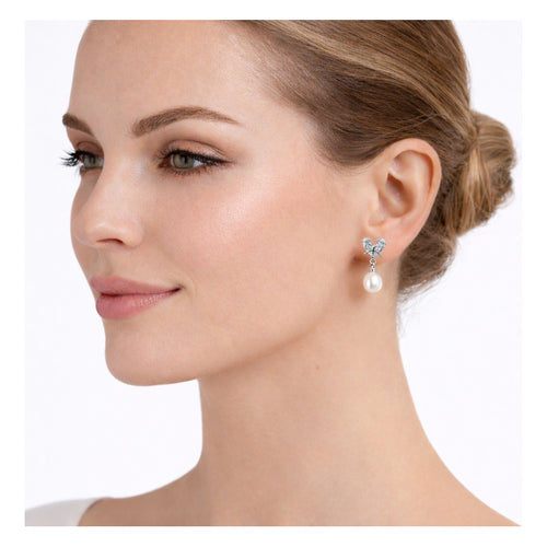 Aretes Elegantes Mujer Bisutería Fina Corazón De Diamante Plateado