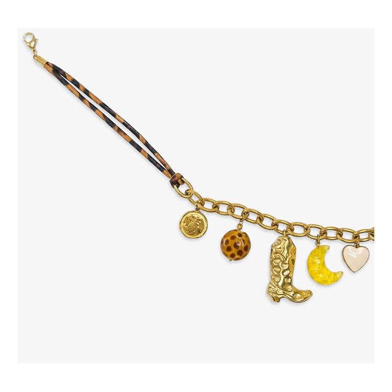 Collar Animal Print Con Dijes Para Mujer Bisutería Fina Multicolor