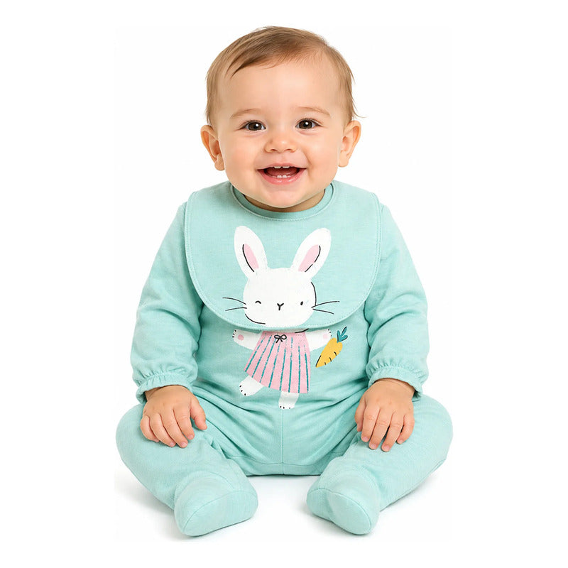 Mameluco Ligero Con Babero Para Bebé Mod.1711 Marca Mayoral® Agua 6-9 Meses Lisa