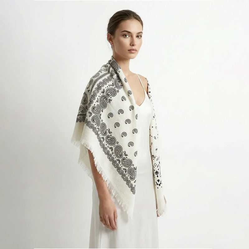 Chalina Chal Elegante Suave Para Mujer 130x130cm Blanco Blanco Figuras Unitalla