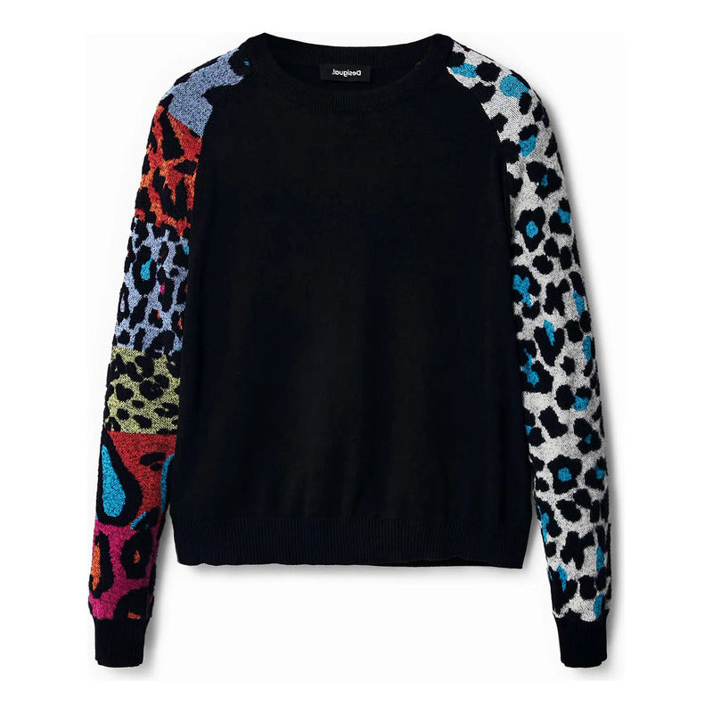 Suéter Manga Larga Para Mujer 22wwjf80/2000 Marca Desigual® Negro Animal Print S