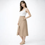 Falda Casual De Tiro Alto Con Slit Frontal Marca Stop® Beige Lisa M