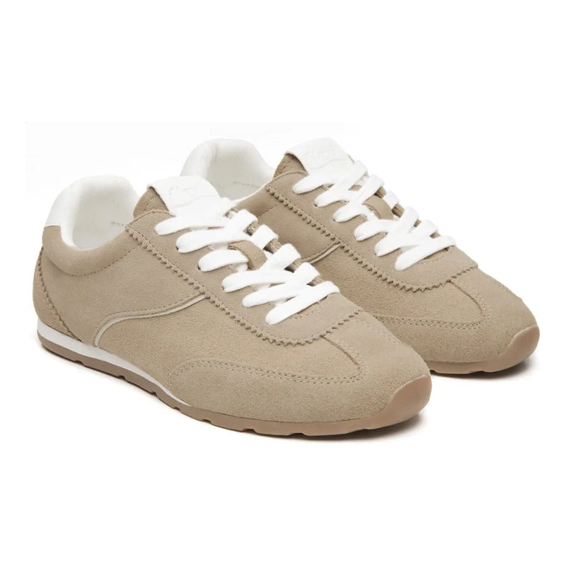 Tenis De Gamuza Para Mujer Mod. 140304 Marca Flexi® Marrón Claro Gamuza 25.5 Mx