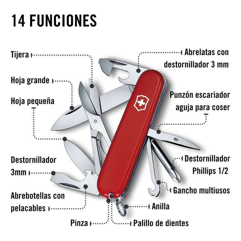 Navaja Super Tinker 1.4703 14 Funciones Marca Victorinox® Rojo