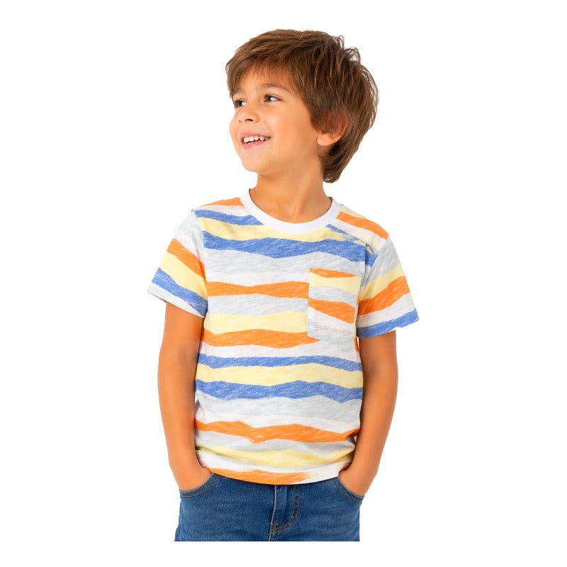 Playera Casual Rayada De Algodón Mod.lkbapo303 Marca Losan® Multicolor Rayas 7 Años Lisa