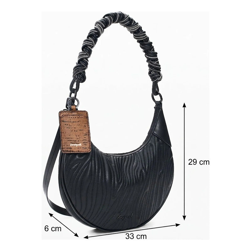 Bolso Ovalado Mediano Con Relieves 26saxpbc/2000 Desigual® Negro Relieves Níquel