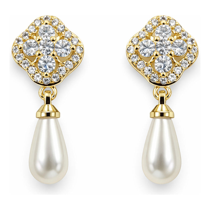 Aretes Elegantes Gota De Perla Para Mujer Bisutería Fina Beige