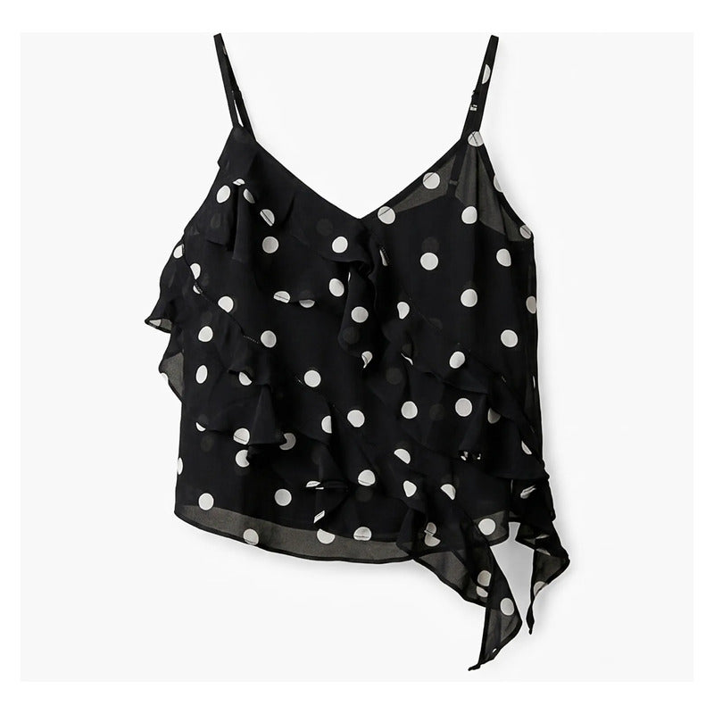 Blusa Tipo Gasa Con Holanes Para Mujer Mkmb0167 Mako & Co® Multicolor Lunares Ch