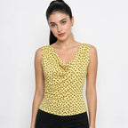 Blusa Cuello Drapeado Cruzado Para Mujer 4403 Marca Exotica® Amarillo Lunares Ch