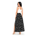 Falda Larga Con Abertura Frontal Mod.28177 Marca Stop® Negro Floreado G
