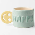 Taza Tarro De Cerámica Con Relieve Asa Con Forma Multicolor Happy 1784-46