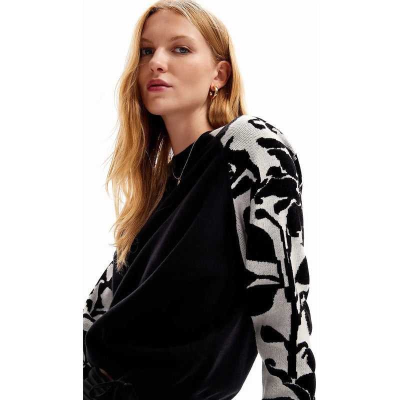 Suéter Suave Para Mujer 23wwjf20/2000 Marca Desigual® Negro Floreado M