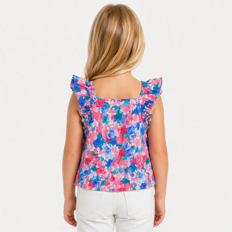 Blusa Ligera Casual Para Niña Mod.3131 Marca Mayoral® Magenta Floreado 6 Años