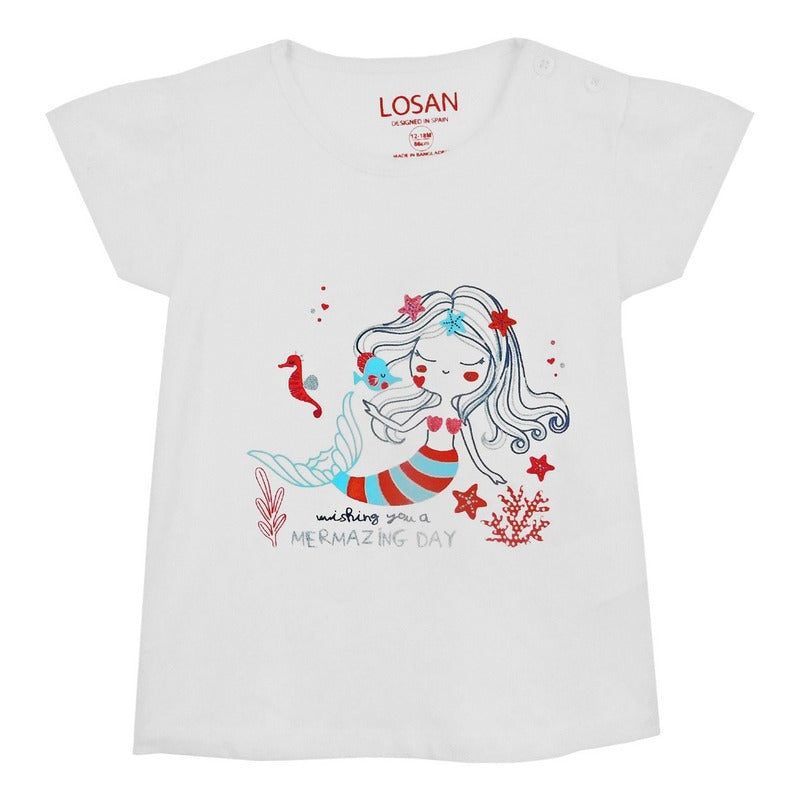 Blusa De Niña Manga Corta Con Estampado Marca Losan®