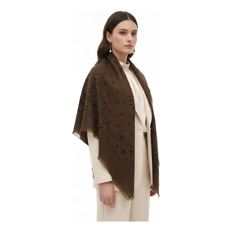 Chalina Chal Elegante Suave Para Mujer 130x130cm Marrón Geométrico Unitalla
