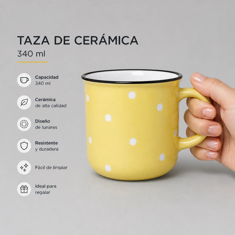 Taza De Ceramica Con Puntos 340ml Mod. 1744-60 Amarillo Puntos