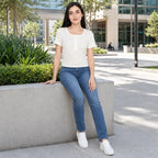 Blusa Casual Semi Calada Para Mujer Mod. K799 Marca Julys® Ivory Calado G