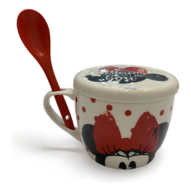 Taza Jumbo Con Tapa Minnie De Porcelana 650 Ml