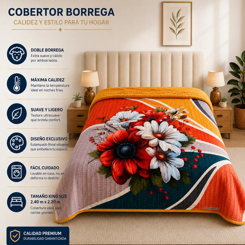 Edredón Jumbo De Borrega King Size 2.30mx2.40m Providencia® Margarita Multicolor