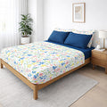 Juego De Sabanas Matrimonial 6pz Tacto Algodón Ultra Suave Multicolor Azul Flores